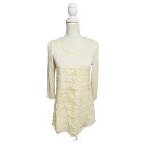 Anthropologie Meadow Rue Women XS Cream Ivory 3/4 Sleeve Lace Layered Top